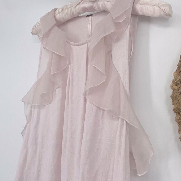 Free People Pretty Chiffon Ruffle Mini Dress Shift Pockets Sleeveless Pink 2 - Picture 4 of 14